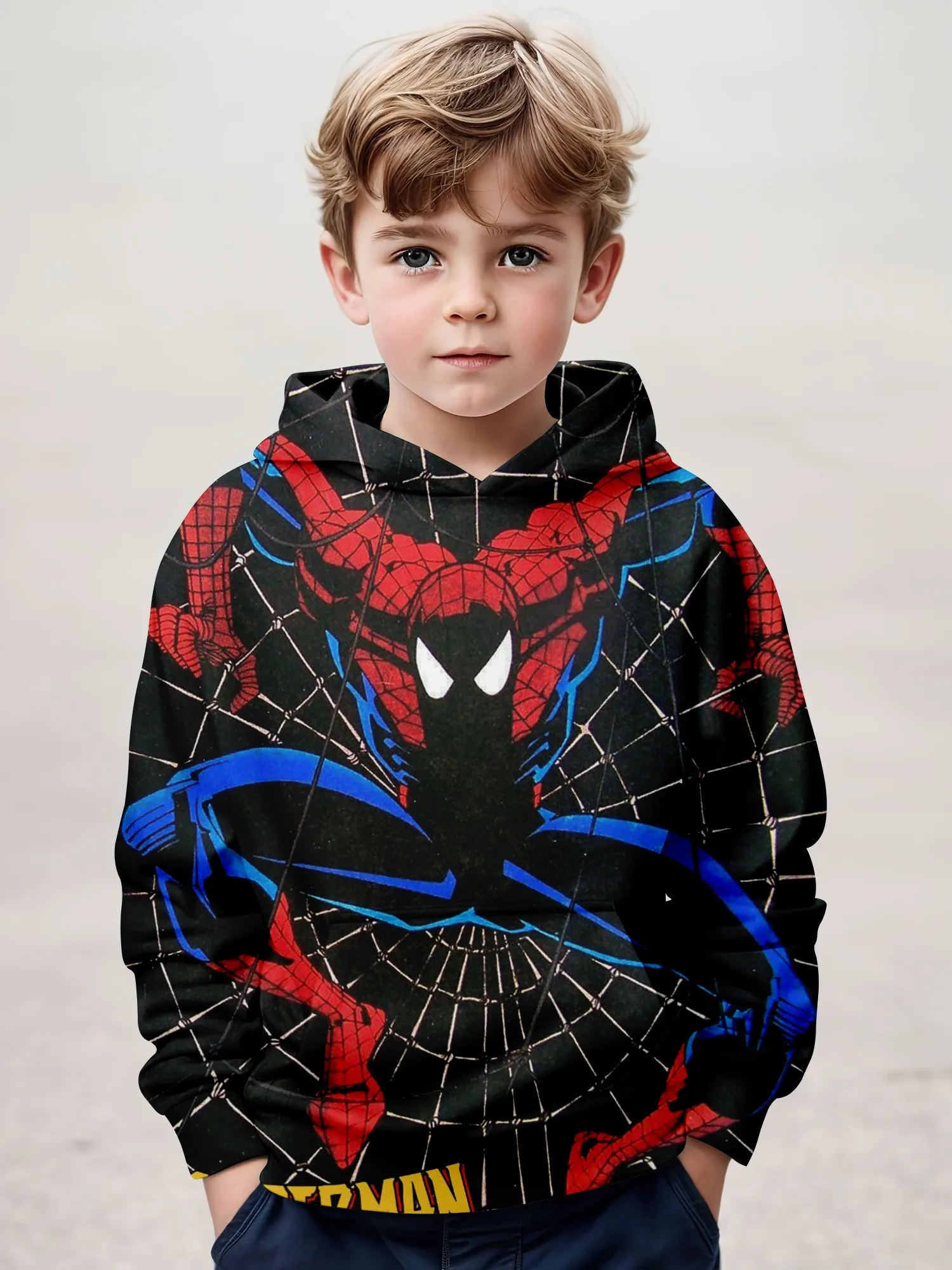 MINISO Spring And Autumn New Children's Clothing Spider-Man Printed Hooded Sweatshirt Boys Casual Tops Girls Anime Street Wear