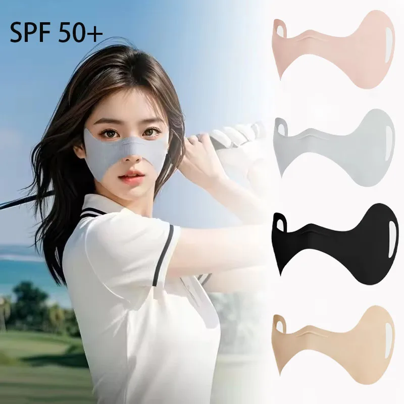 

Outdoor Sunscreen Breathable Ice Silk Face Mask Solid Color Ear Hanging Design High Elasticity Eye Protection Golf Sport Cycling