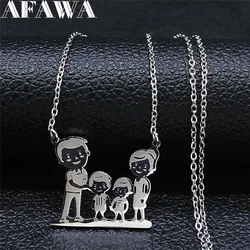 Family Dad Mum Son Silver Color Chain Necklace Women Stainless Steel Necklaces Jewelry collar mujer Mother's Day Gift N328S01
