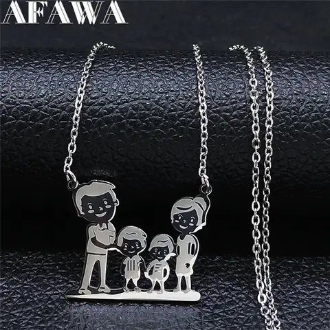 Family Dad Mum Son Silver Color Chain Necklace Women Stainless Steel Necklaces  Jewelry collar mujer Mother's Day Gift N328S01