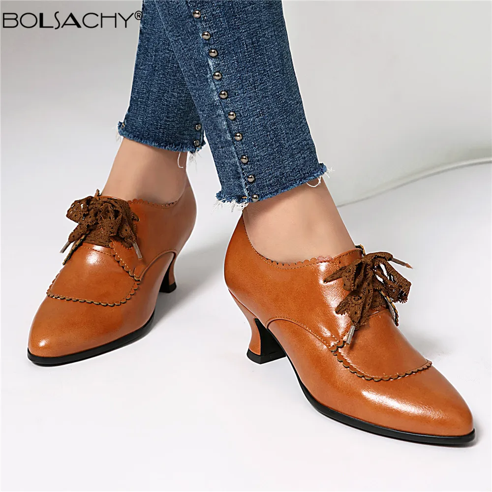 Spring and Autumn New Pointed toe Pumps Style Fashion Cross Lace up High Heels Single Shoes Loafers Shoes High 5cm size 34-43