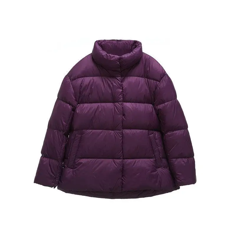 2026 Winter New Lightweight Thin Medium Thick Breadms Solid Color Down Jackets Loose Warm Jackets Stand Up Collar Double Pockets