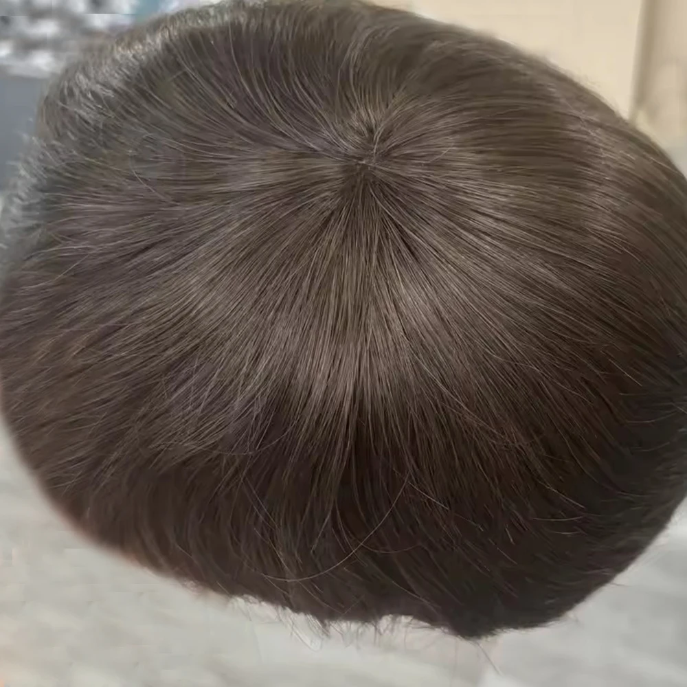 5 Zoll Schwarz Braun Blond Starkes Mono-Grundmaterial Herren-Toupet Natürlicher Haaransatz 100% Europäisches Echthaar-Perücke Super Langlebige Wellige Haarteile – Detail 4