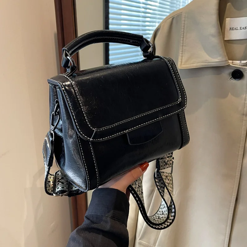 حقيبة كتف كلاسيكية لعام 2025، محفظة كروس بحزام عريض، حقيبة نسائية بمقبض علوي بسيط من اليوم إلى الليل، حقيبة حبال كاجوال #3
