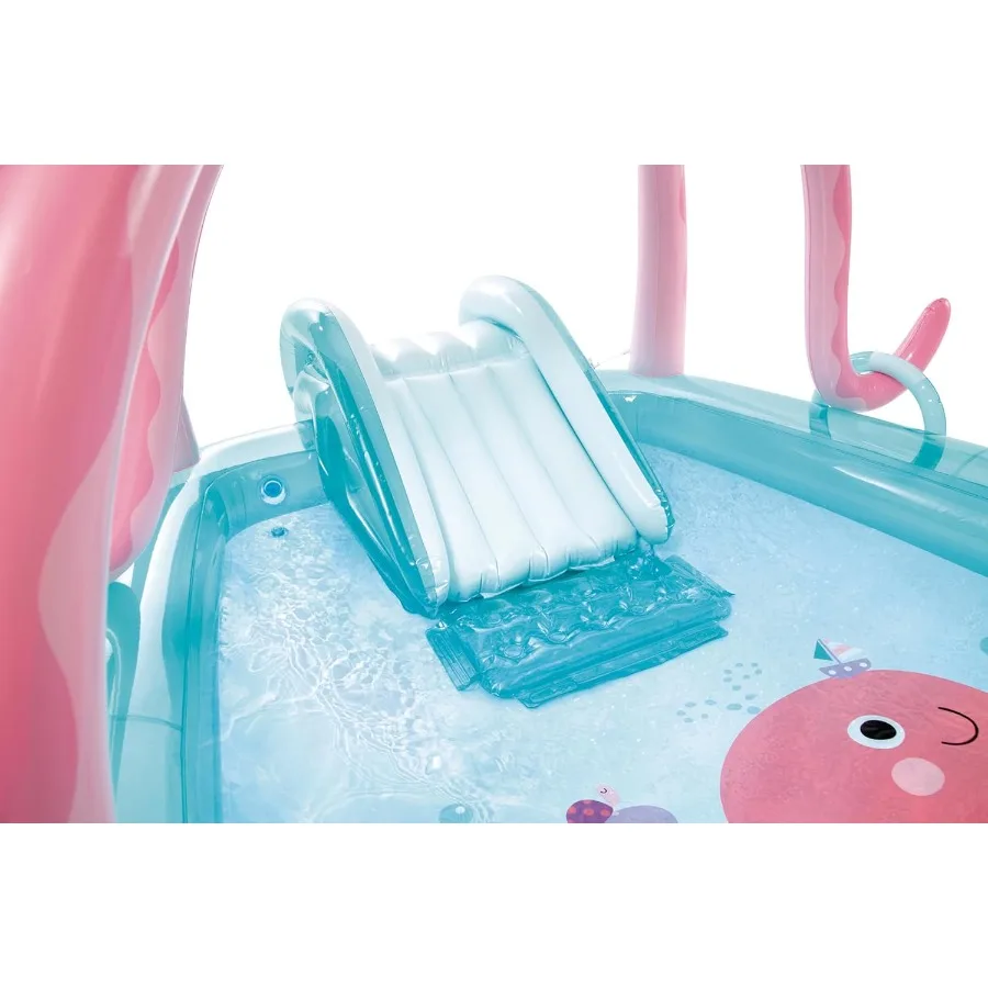 フレンドリーなタコ型の子供用インフレータブルプール、ウォータースプレーヤーと滑り台付き、屋外での夏の楽しみに最適、92 x 72 x 59の大型スプラッシュパッド