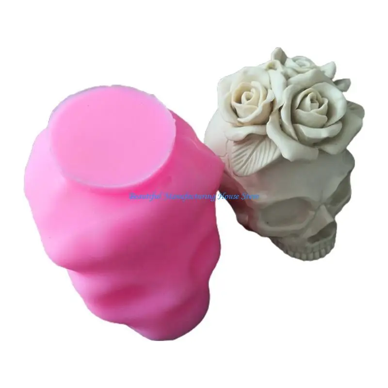 E56A 3D Rose Flower Skull Resin Casting Mold UV Crystal Epoxy Resin Mold Handmade Human for Head Skeleton Silicone Mol