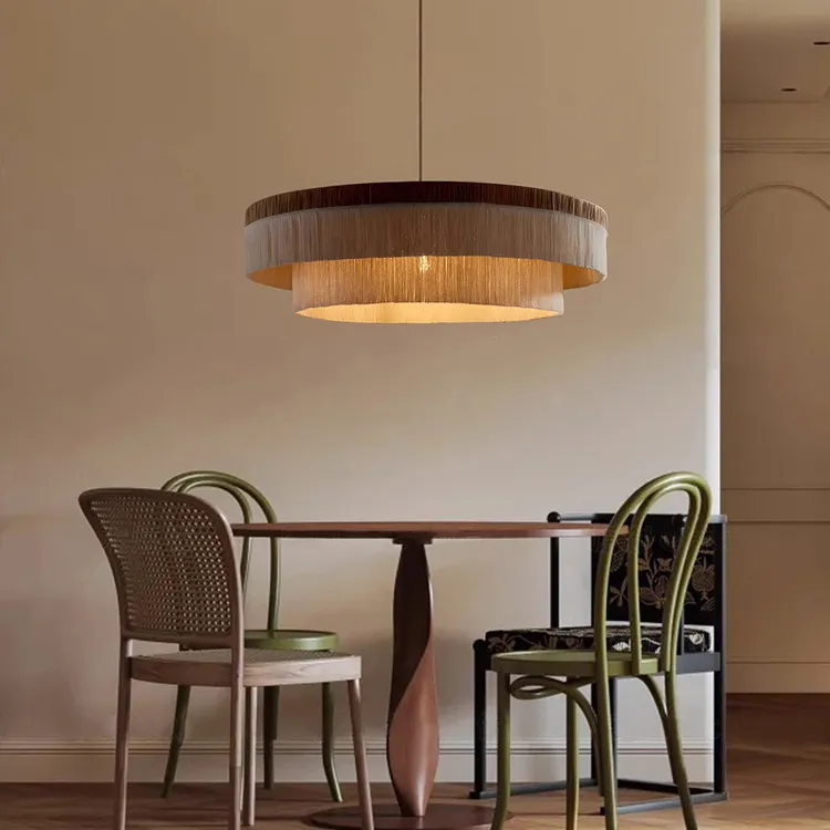 

Japanese Wabi Sabi style living room LED chandelier retro tassel restaurant creative personality designer bedroom lighting