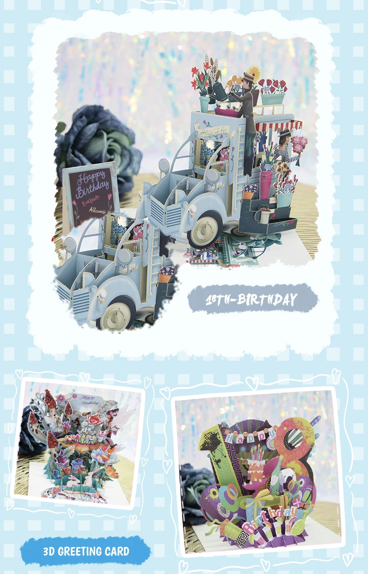 Neue 3D-Pop-UP-Einladungen „Happy Birthday“, Grußkarten, Geschenkpostkarte für Kinder, Kuchen, Klavier, Miniaturen, anpassbare Dankeskarte – Detail 9