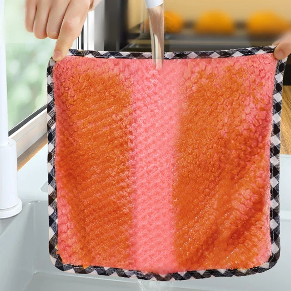 1PC Kitchen Dish Cloth Super Absorbent Coral Velvet Dishtowels Nonstick Oil Washable Fast Drying Kitchen Clean Rags