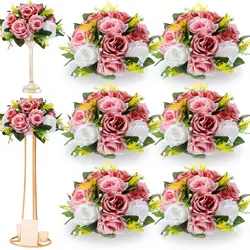 6Pcs Artificial Flowers Ball Centerpiece Table Decorations Rose Ball for Weddding Floral Arrangements Bouquet Party Home Decor
