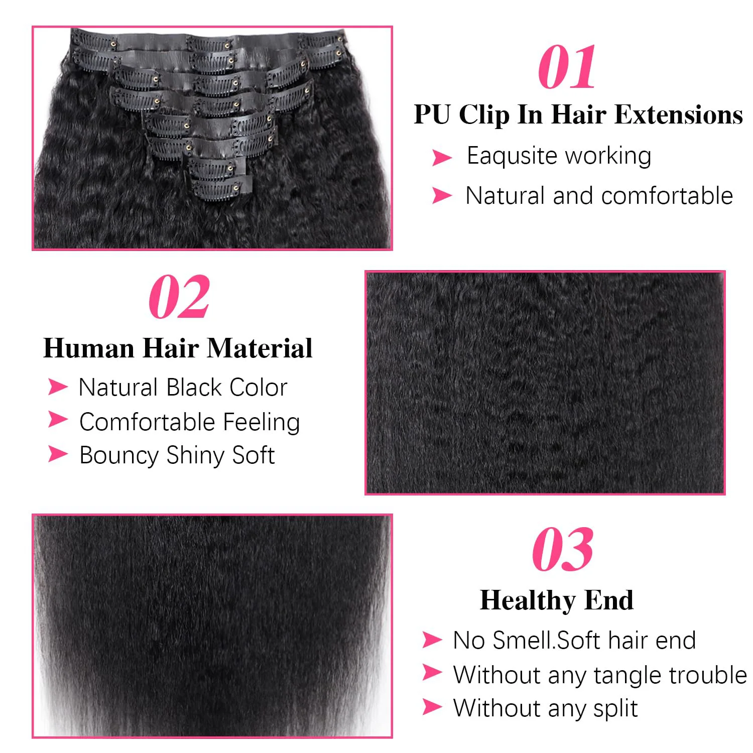 Verworrene gerade Clip-in-Haarverlängerungen für schwarze Frauen, voller Kopf, Yaki, gerade Clip-Ins, synthetische Haarverlängerungen, 7 Stück/Set