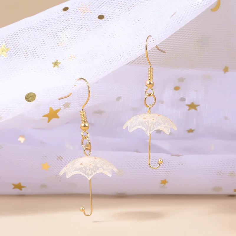 Cute Acrylic Resin Heart Dot Flower Umbrella Dangle Earrings For Women Girls Jewelry Gifts