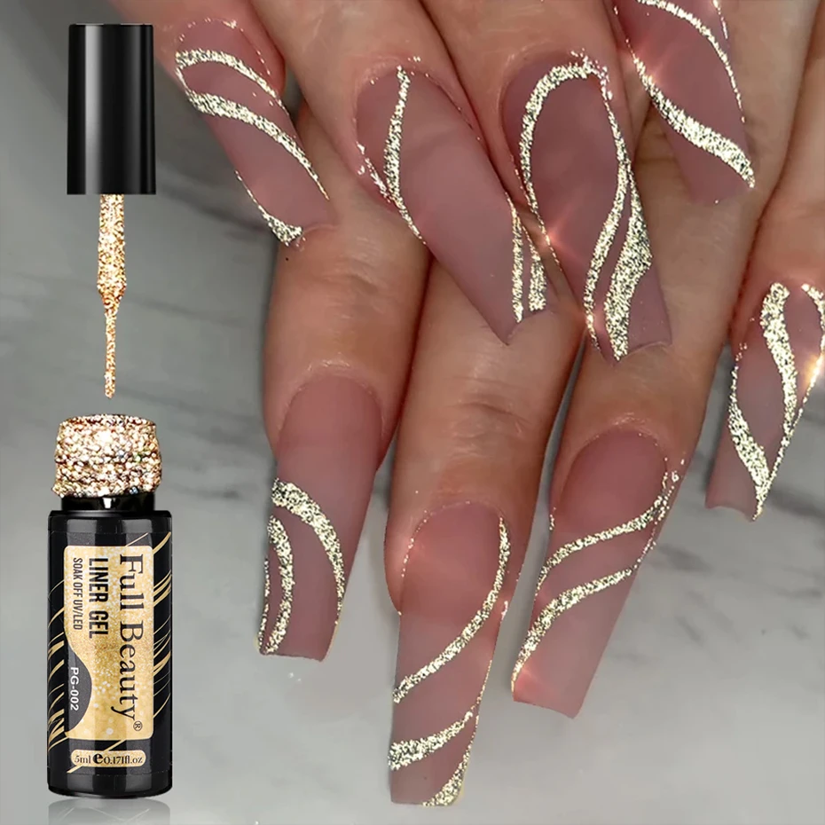 Champagne Gold Silver Glitter Liner Gel Nail Polish Super Bright Sparkling French Line Semi Permanent Nail Painting UV Gel