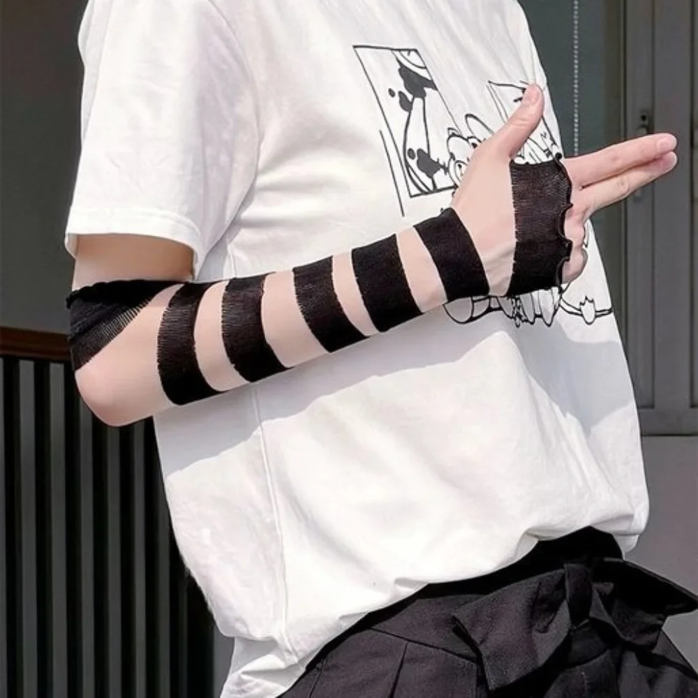 Moda Y2K vendaje con flejes guantes sin dedos vendajes elásticos Punk mangas para brazos muñequeras guantes para subcultura Lolita