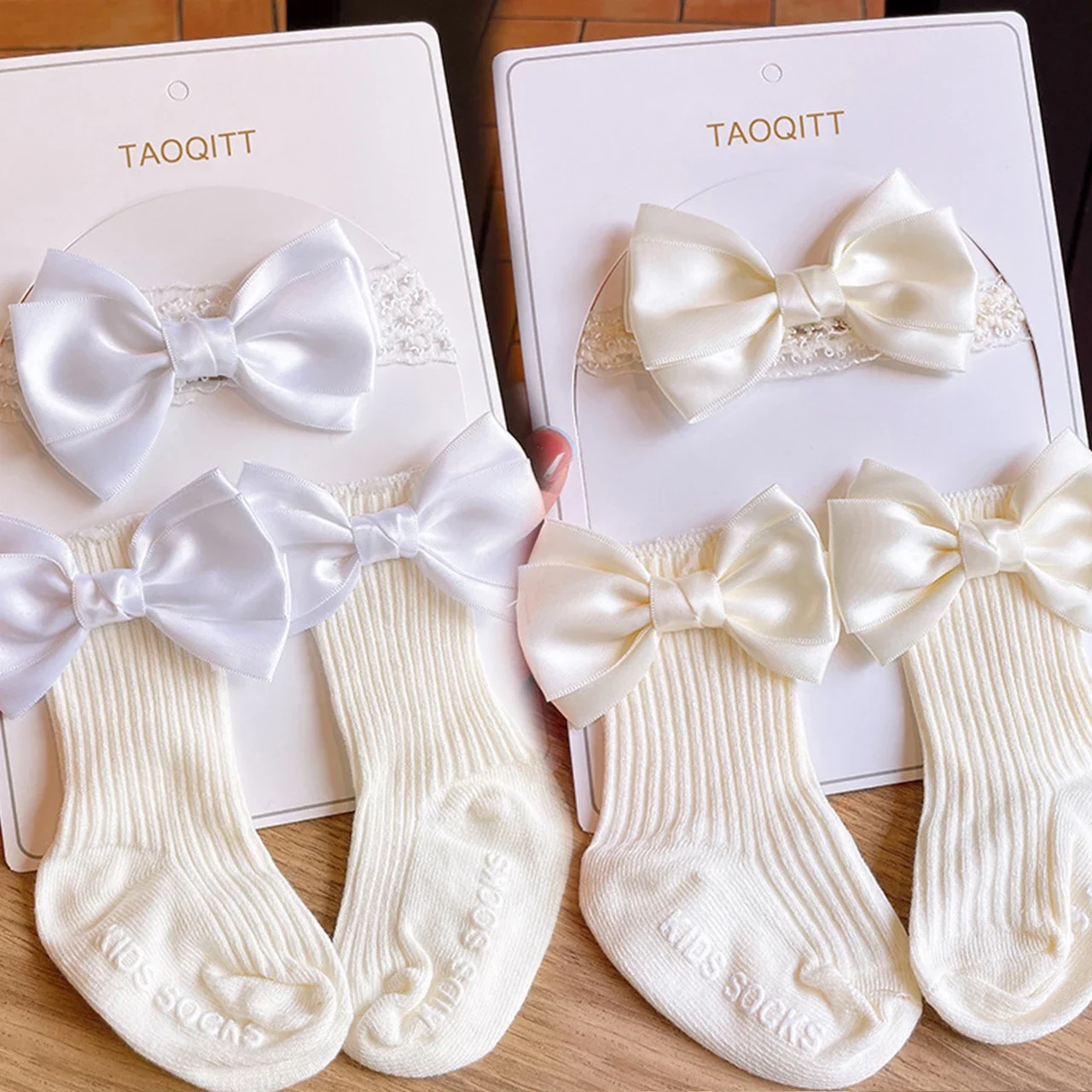 

2Pcs/Set Cute Bow Baby Headband Socks Solid Color Soft Newborn Boy Girl Socks Sweet Bowknot Hairband Kids Headwear