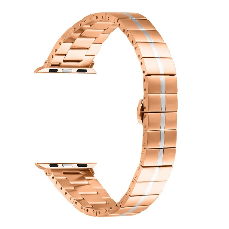 

For Apple Watch Series 10 42mm / 9 8 7 41mm / SE (2023) SE (2022) SE 6 5 4 40mm / 3 2 1 38mm Stainless Steel Strap - Rose Gold+S