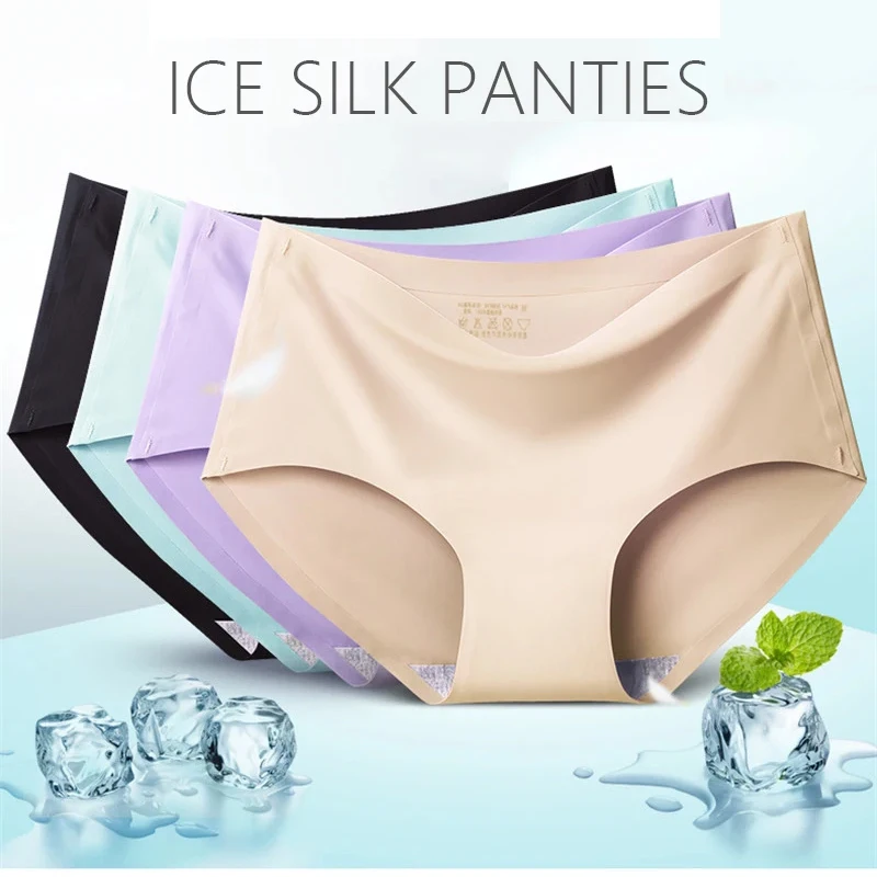 9PCS Ice Silk Seamless Panties For Women Sexy Mid Rise Underwear Female Intimate Briefs Breathable Comfort Large Size Lingerie