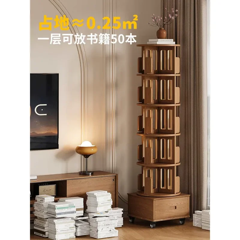 360 Degree Rotating Bookshelf Children Solid Wood Floor to Wall Movable Corner Bookcase Storage Rack for Kids Room