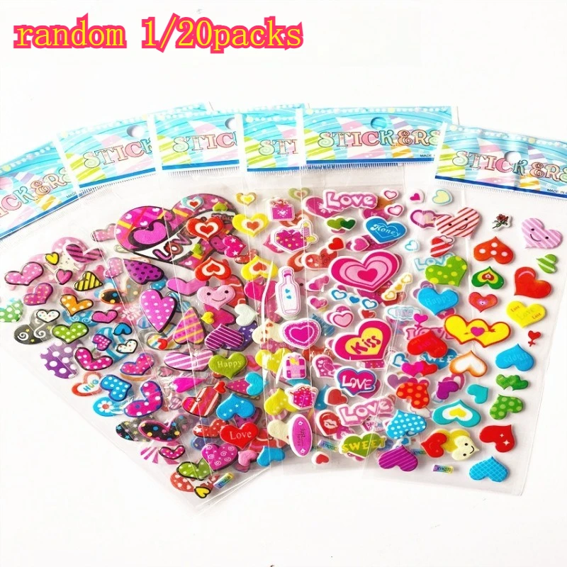 

1/20 packs Random 3D Puffy Stickers, Colorful Heart & Love Themed Stickers, DIY Craft Scrapbooking Stickers for Rewards