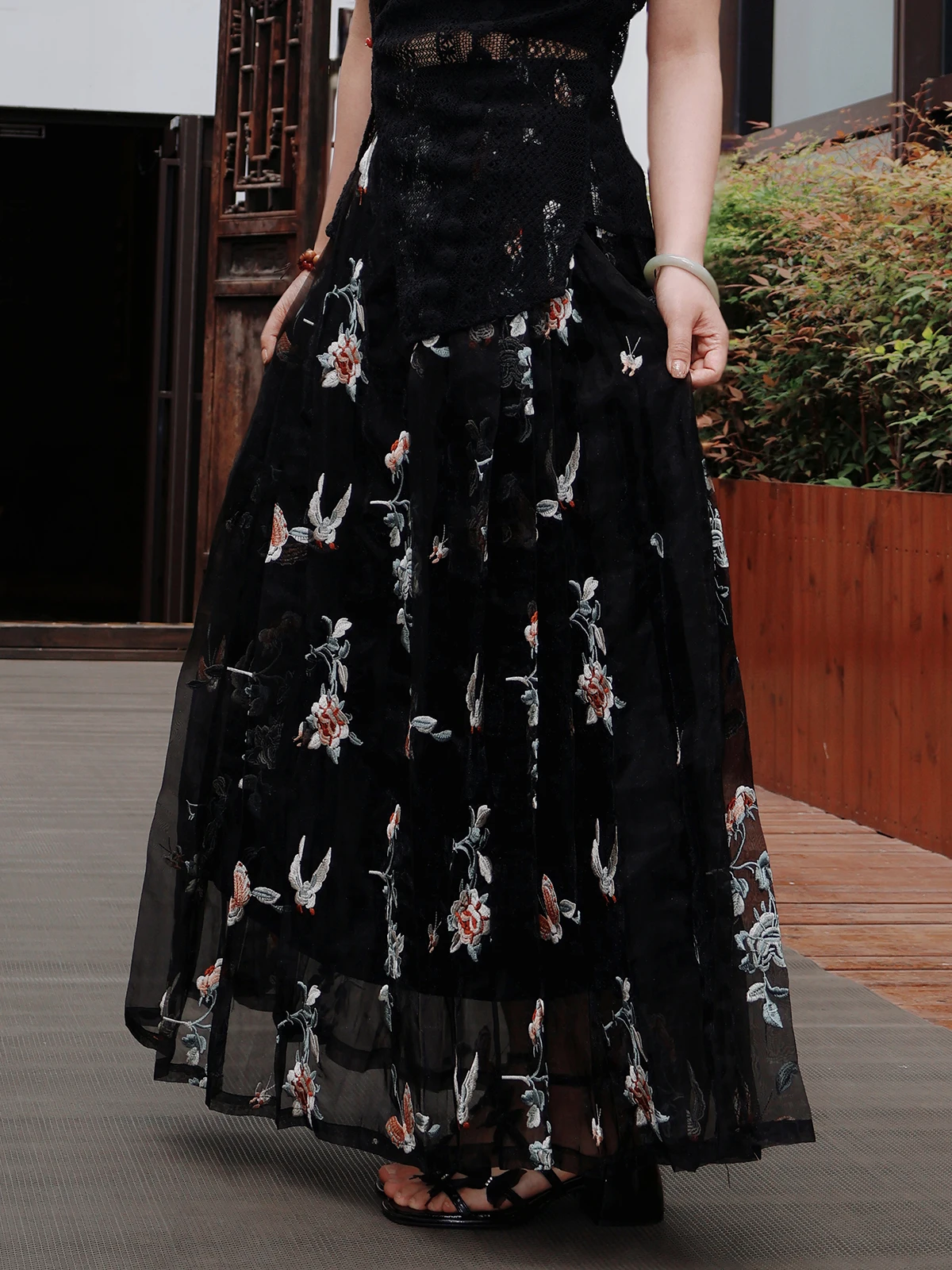 

Original Retro Embroidery f Skirt Improved Zipper Face Skirt High Waist A-Line Polyester Fiber Summer Hanfu