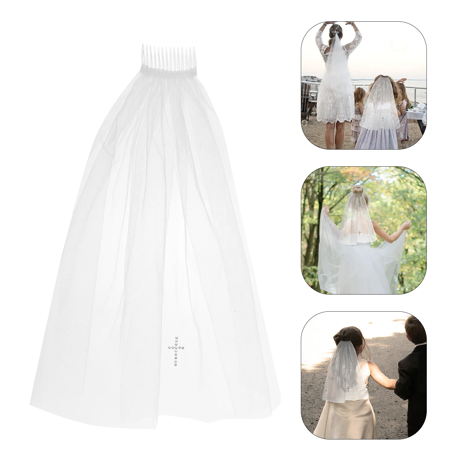 

Girls Toddler Cross Hair Comb Tulle Flower Girl Veil Elegant Wedding Baptism Birthday Kids Bridal Hair Clips for Kids
