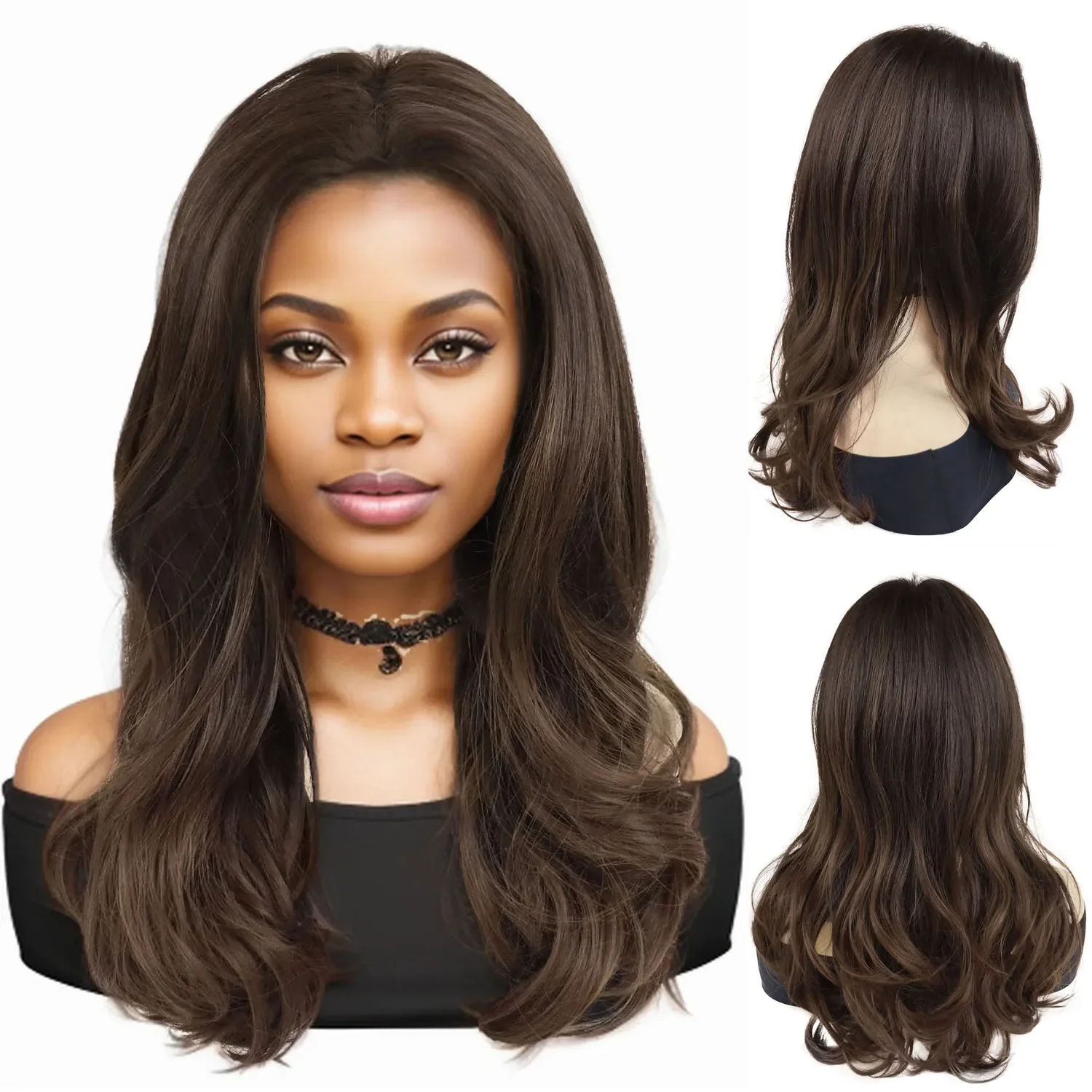 

GNIMEGIL очаровательный женский длинный вьющийся парик из полных волос для повседневного костюма для вечеринок, средняя часть, коричневый парик для замены волос, термостойкий