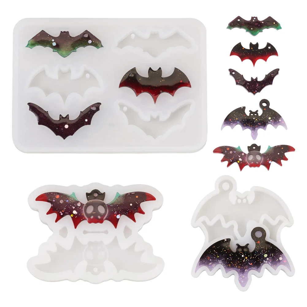 3Pcs Halloween Bat Pendants Silicone Molds Resin Casting Molds for Epoxy Resin Necklace Earrings Keychain Jewelry Making Gifts