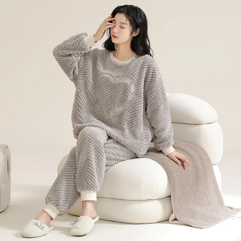 Sleepwear Women's Clothing Suits Winter Thick New Home Simple Cozy Leisurely Slim Loose Fit Casual Breathable Warm Sweet Cute