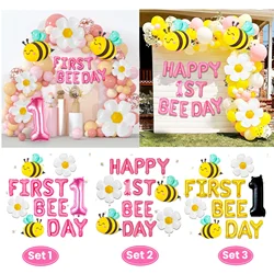 LaVenty Pink First Bee Day Balloons Bee First Birthday Decoration Happy 1st Bee Day Balloon Gold First Bee Day Balloons