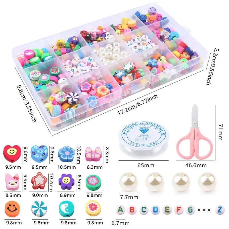 Polymer Clay Beads Kit 15 Style Cute Heart Star Clay Beads Charms for Jewelry Necklace Earring Making DIY Bracelet Accessories