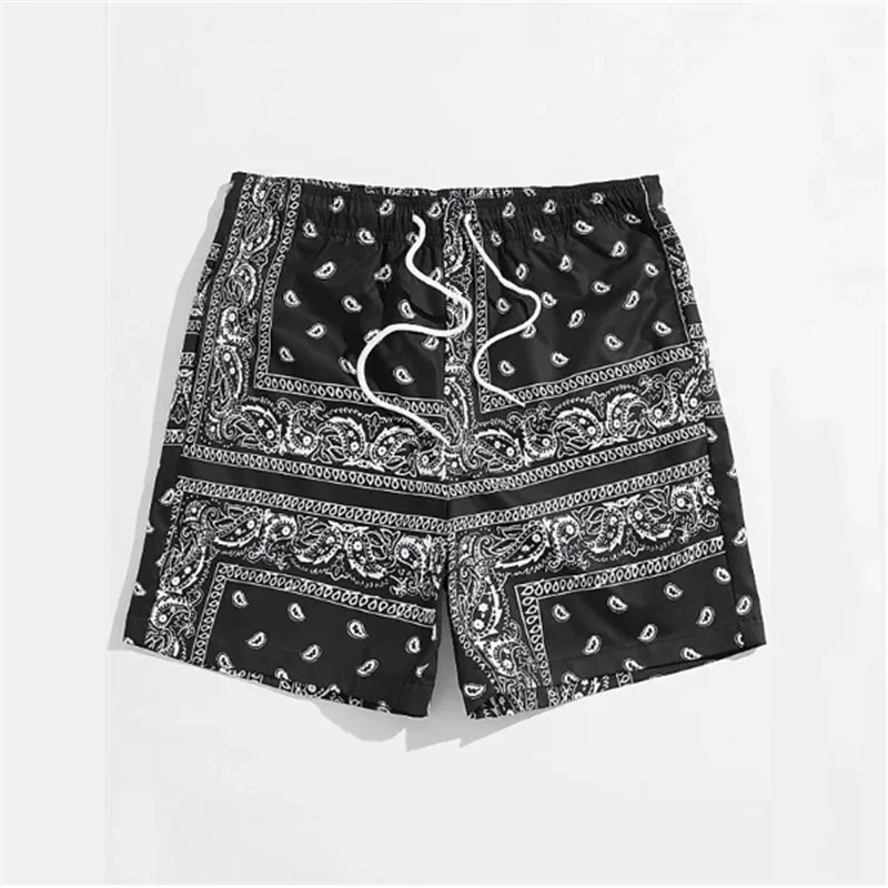 

Men Summer Boho Bandana Print Beach Shorts, 3D Bohemian Graphic Loose Swim Trunks Casual Hawaiian Streetwear Short Pants