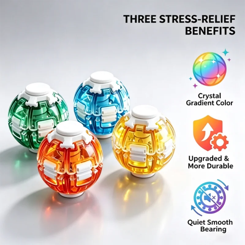 NEW Magic Press To Spin Stress Relief Fidget Balls Autism ADHD Focus Quiet Cool Gadgets Unique Gifts For Kids & Adults