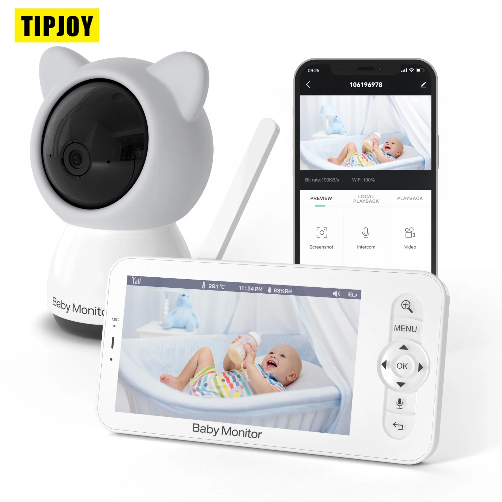 

5 Inch Wifi Video Baby Monitor with Phone App 1080P Pan-Tilt-Zoom Baby Camera 2-way Talk Babyphone Auto Night Vision Babe Nanny