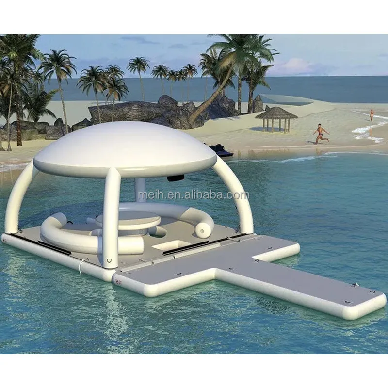 Hot Sale Outdoor Inflatable Floating Island Pool Air Track Mattress Sofa Platform With Sunshade Water Amusement Park Leisure