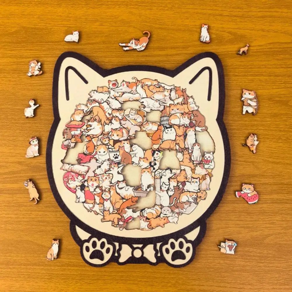 108-Piece Morandi-Colored Cat Shaped Wooden Jigsaw Puzzle Pieces Game Birthday Xmas Gifts for Cat Lovers Home Decorations