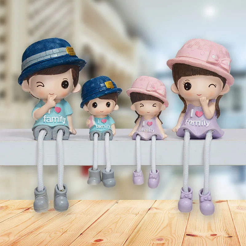 4PCS/SET Lovely Resin Hanging Feet Doll Resin Crafts Hanging Foot Leg Dolls Family of Four Home Doll Figurines Home Decoration