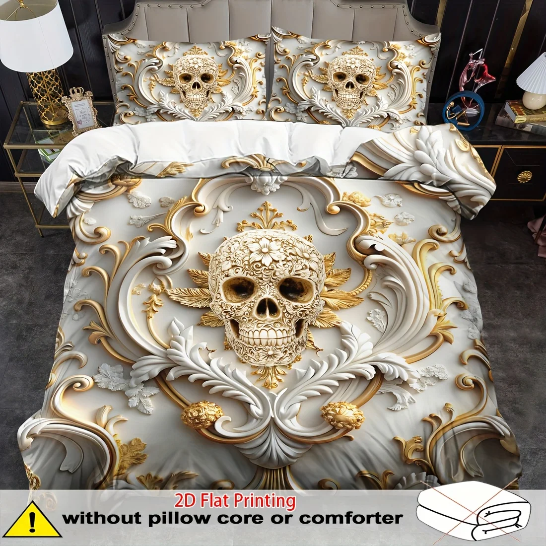 

Baroque Gold Skull Bedding Set 3D Print Duvet Cover Pillowcase Set Soft And Durable Fabric For Bedroom Decor