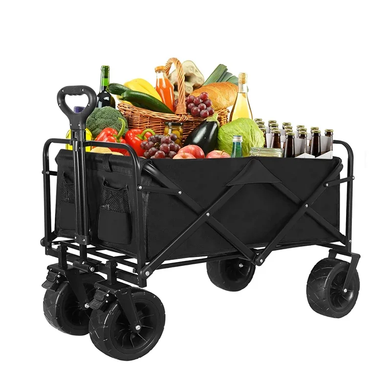 Folding Utility Wagons Carts Large Capacity Beach Wagon with All-Terrain Big Wheels Outdoor Camping Shopping