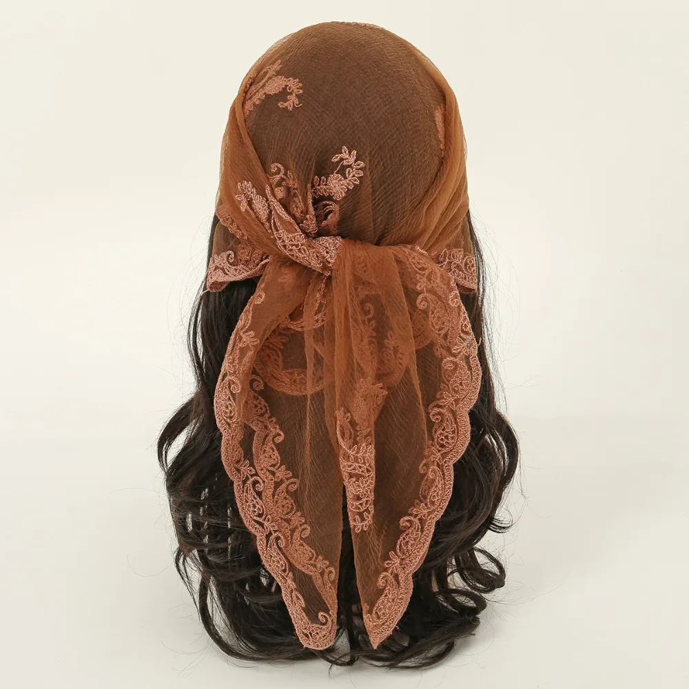 

Элегантный квадратный кружевной шарф с цветочной вышивкой, тонкий шарф для волос, повязка на голову, винтажные ажурные кружевные носовые платки для женщин