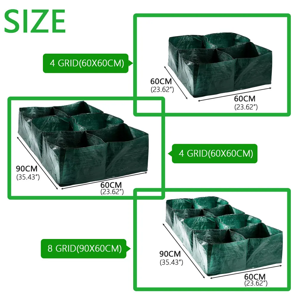 4/6/8 Grid PE Square Growing Bags Plants Pots Divided Raised Vegetable Bed for Plants Strawberry Outdoor Home Planter Container