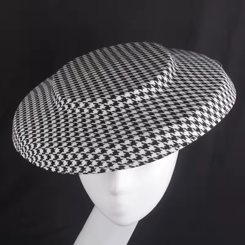 Wedding Hat DIY Craft Accessories Black Houndstooth Fascinator Hat Wide Brim Sun Hat for Women Derby Church Wedding Hat