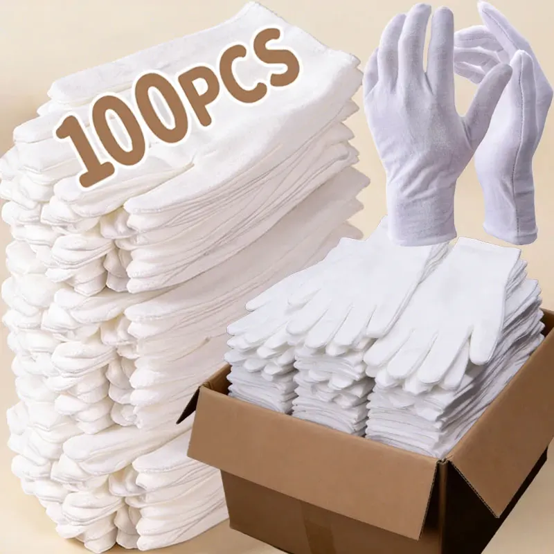 1-50Pairs White Cotton Work Gloves Dry Hands Handling Film SPA Gloves Ceremonial High Stretch Gloves Household Cleaning Tools