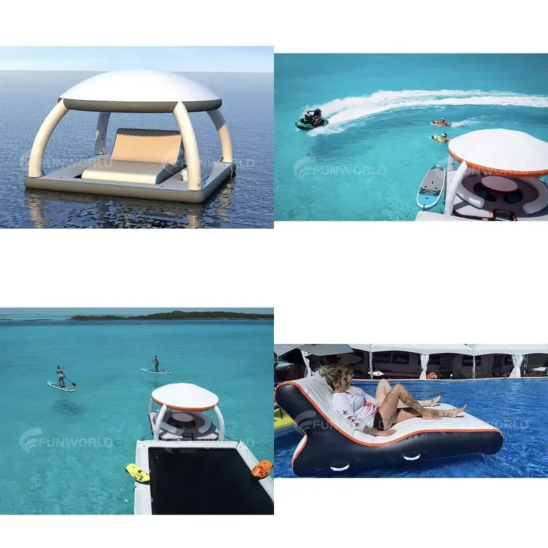 Summer Water Entertainment Equipment Inflatable Water Leisure Platform Dock Inflatable Floating Island With Tent