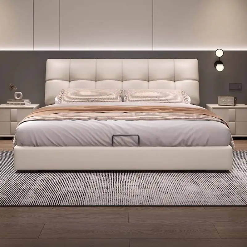 Room European Luxury Double Bed Frame Kids Insert Storage Full Size Double Bed Bedroom Wooden White Schlafzimmer Bett Furniture