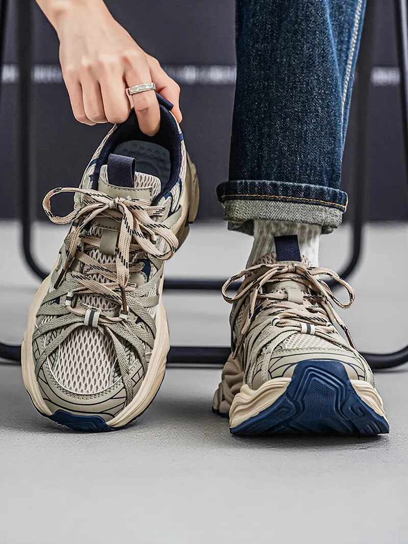 

Men's Summer Breathable Mesh Sports Shoes Anti-slip Casual Dad Shoes Thick Bottom Heightening Slip-On round Toe Rubber Sole