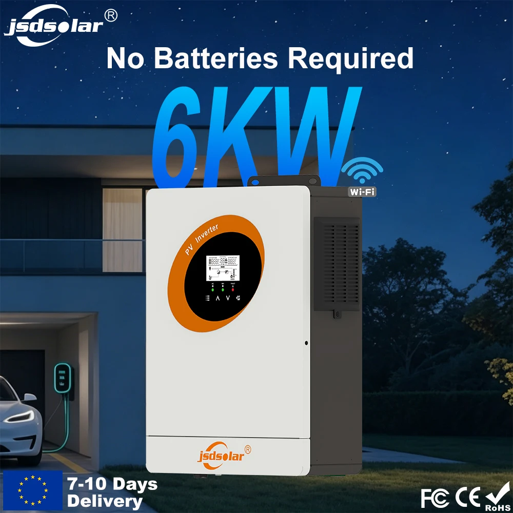 Jsdsolar6000WPVInverterOff-Grid230VMPPTSolarInverterMax4500Wx2DCPVInput60V-450V50Hz/60HzPureSineWaveInverterNoBatteryRequiredExternalWi-Fi