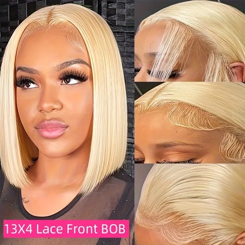 

bob short straight human hair wigs 10inch 150% density 13x4 frontal lace 613 blonde color daily party cosplay use remy wig