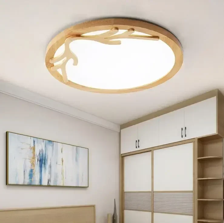 NUI مصباح غرفة النوم الحديثة بسيطة مصباح ليد السقف الإضاءة غرفة شرفة الشمال خشب متين قرن الوعل اليابانية سجل ديكور المنزل مربع #3