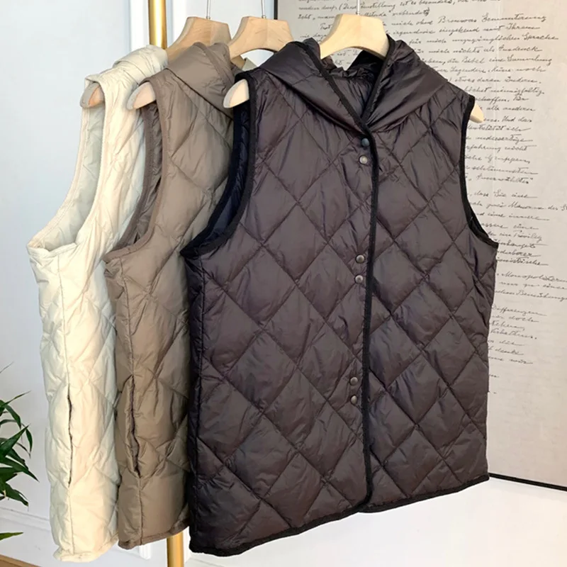 

2025 Autumn/winter Women's Vest Commuting Hooded Single Breasted Down Vest