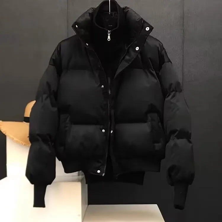 

Модная утепленная хлопковая куртка для мужчин: зимняя верхняя одежда, теплая, свободного кроя, молодежная, с воротником-стойкой, стандартной длины